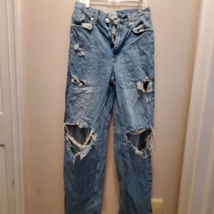 High rise gabby medium wash blue ripped jeans